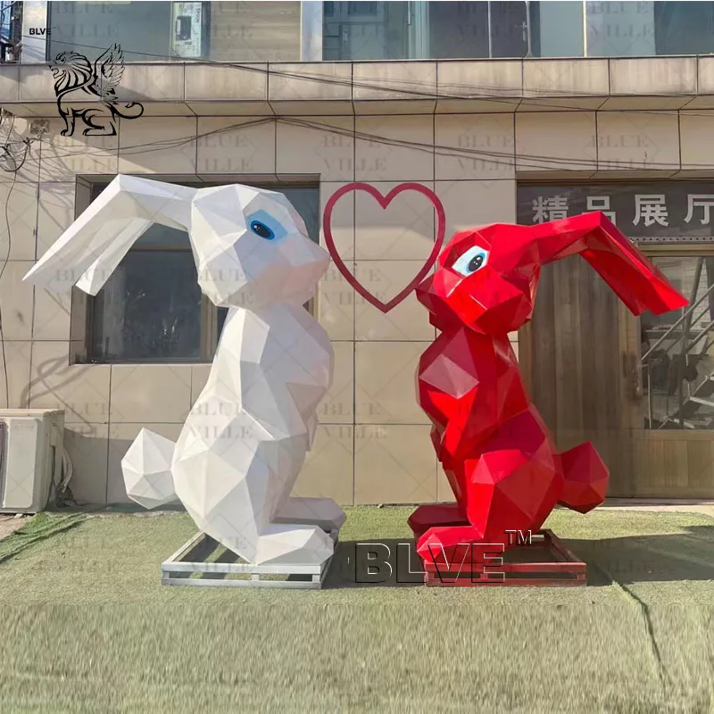 BLVE Decorative Outdoor Landscape Metal Garden Animals Statues Abstract Life Size Stainless Steel Rabbit Sculpture