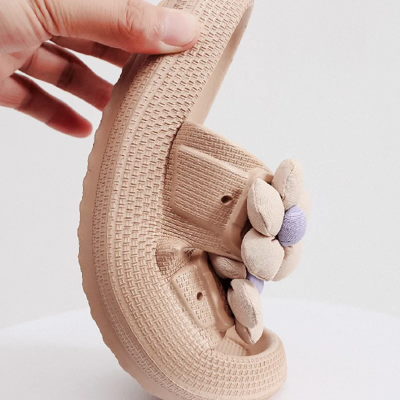 New double row flower slippers wholesale slippers home indoor thick sole soft bath indoor open toe flip-flops
