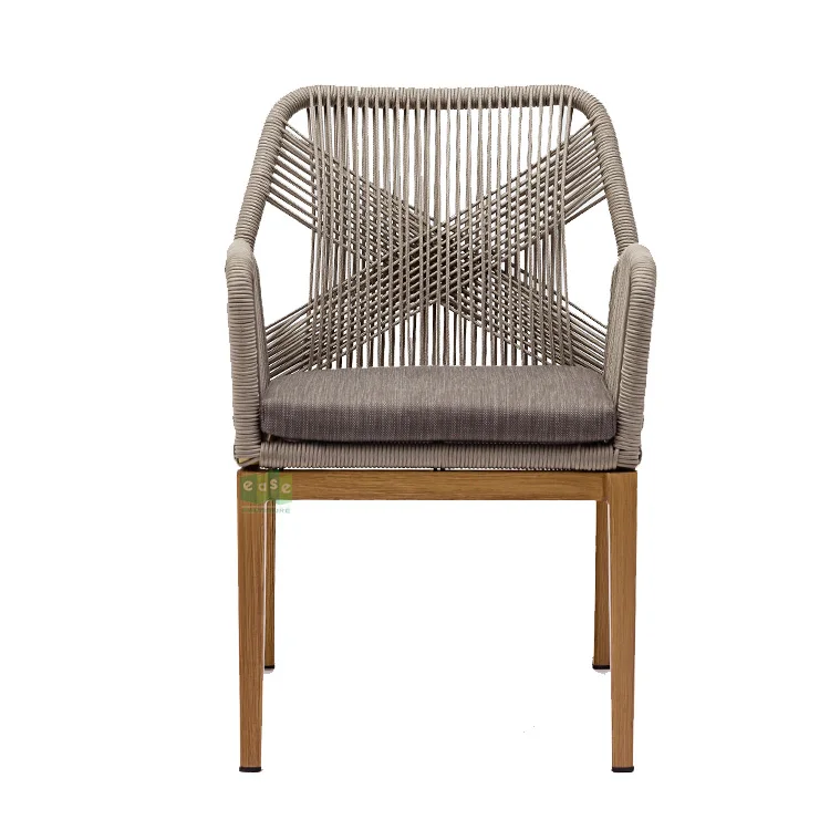 (E1145) Наружная алюминиевая плетеная мебель для внутреннего дворика Штабелируемый веревочный Плетеный комнатный обеденный стул