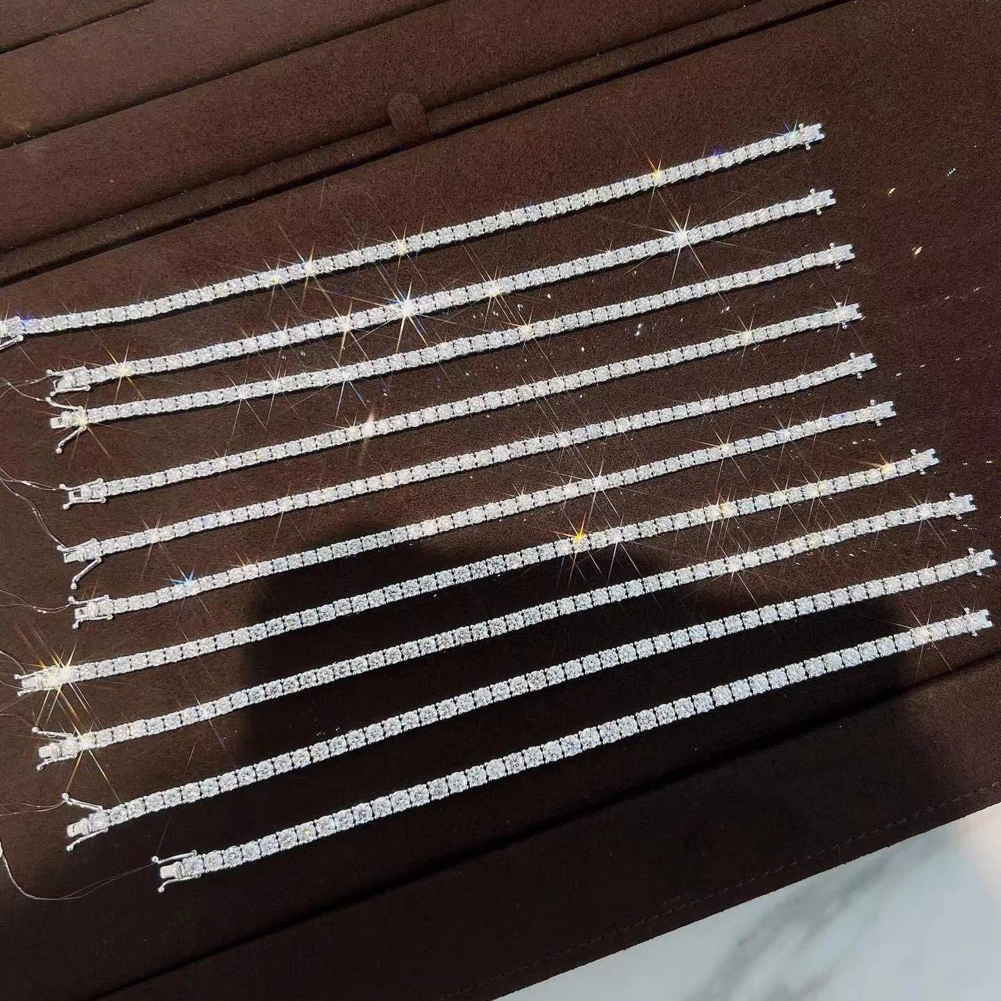 18k Gold Plated Bracelet Four Claw Synthetic Diamond Tennis Chain Bangle Hip Hop Round Shape White Moissanite Tennis Chain