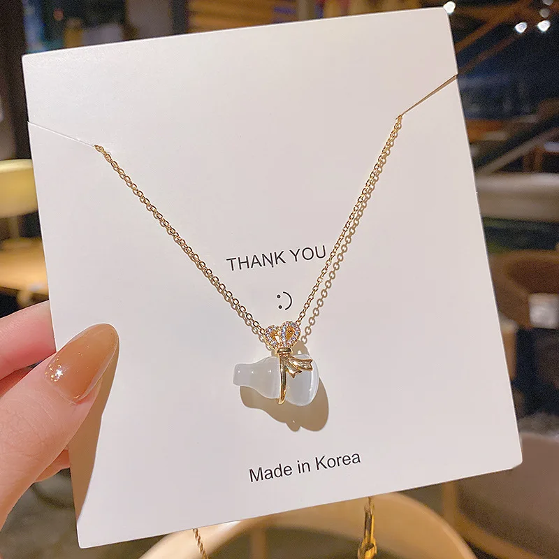 Stainless Steel Gourd Shape Pendant Necklace 2023 White Jade Opal Gourd Necklace Jewelry Accessories
