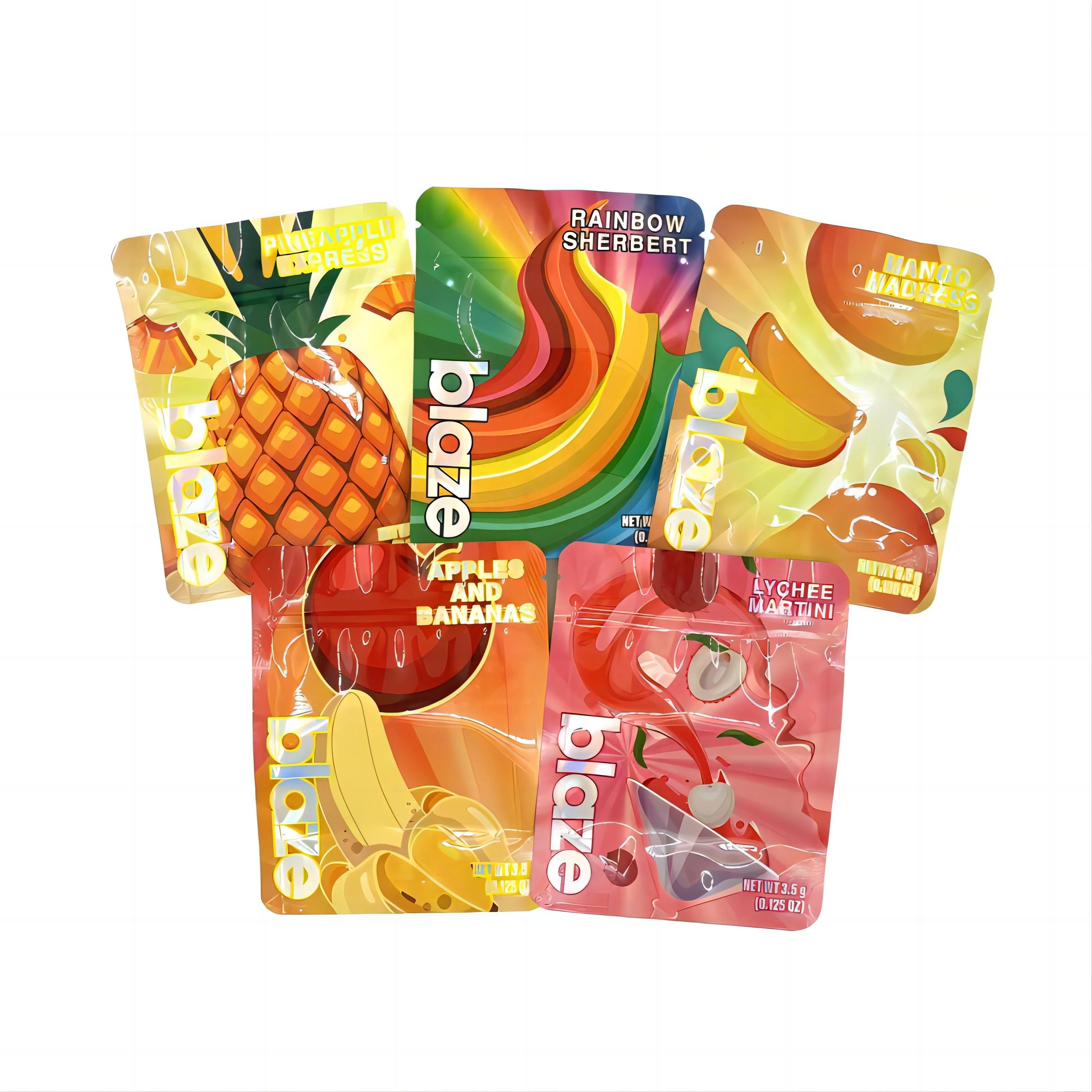 Pineapple Lychee Banana Mango Candy Ice Cream Blaze Zip Lock 3.5g Glossy Edible Gummies 500mg Packaging Bag
