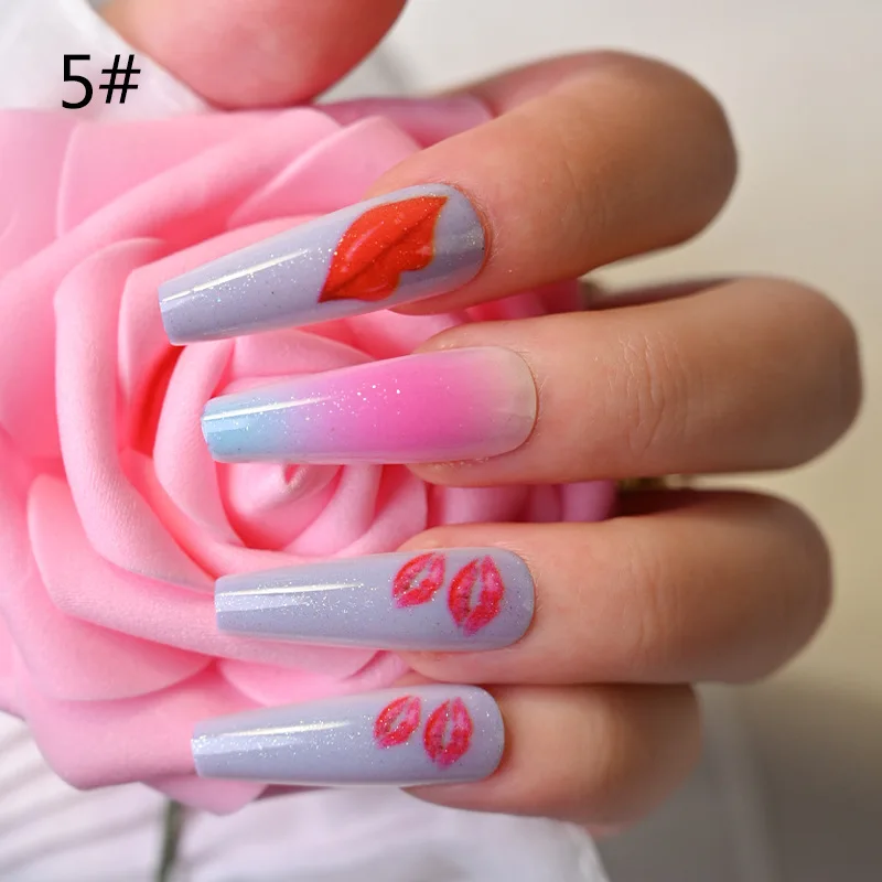 Wholesale 24pcs Long Coffin Acrylic Blue Fire Style False Nails Nail Art Luxury Artificial Fingernails Press On Nails