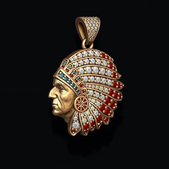 Custom Indian Chief Pendant S925 Sterling Silver 10k 14k 18k Solid Gold Iced out Moissanite Diamond Indian Chief Pendant