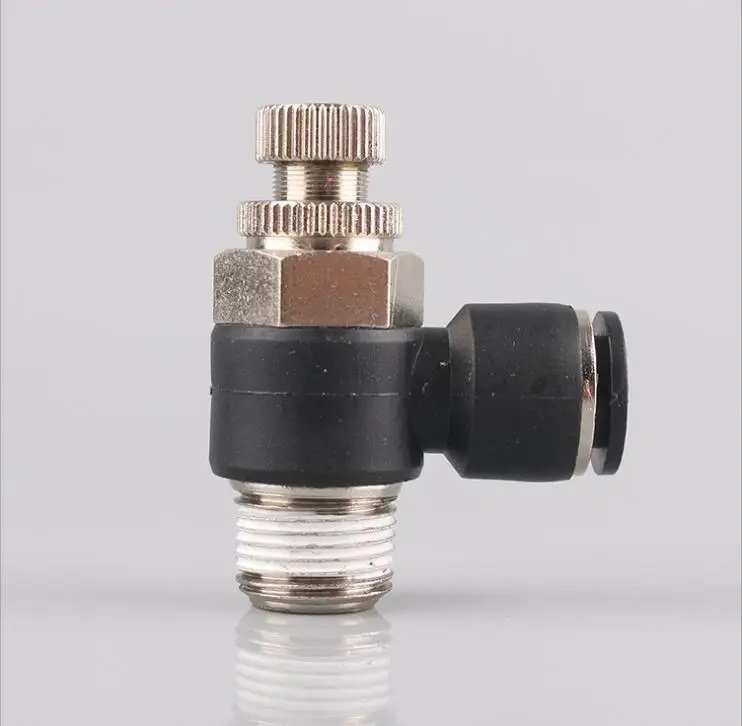 JSC Series pneumatic throttle valve plastic elbow type air flow speed control valve with one-touch fitting