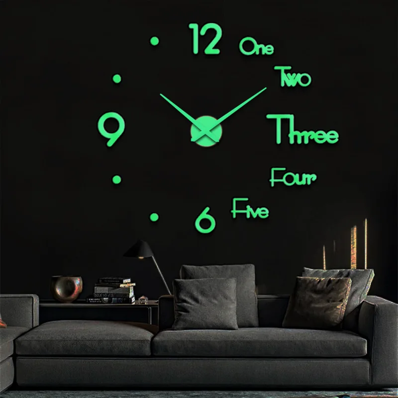 Wholesale 2022 Hot Quartz Acrylic Sticker Night Light Luminous Cheap Large DIY 3d Digital Home Decorative Modern Wall Clocks