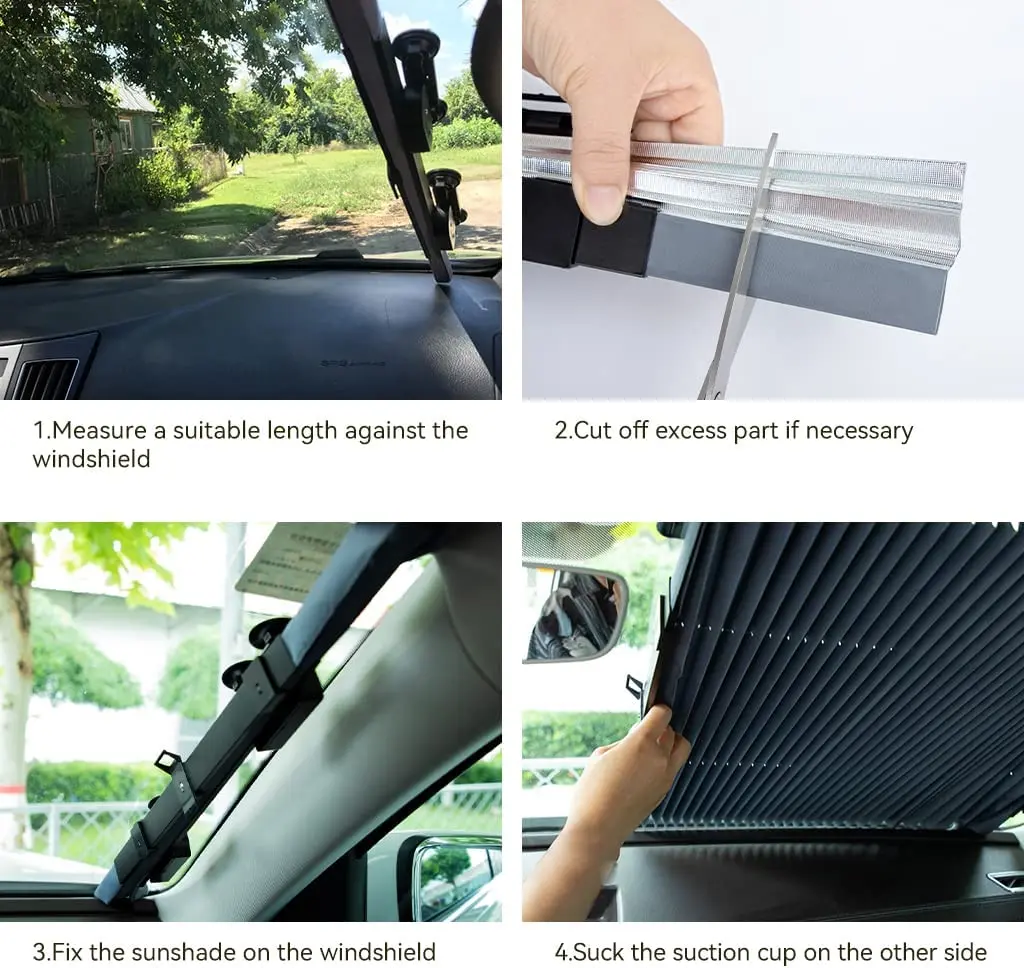 Summer Car Sunshade with UV Protection Retractable Windscreen Curtains for Front/Rear for Summer Use