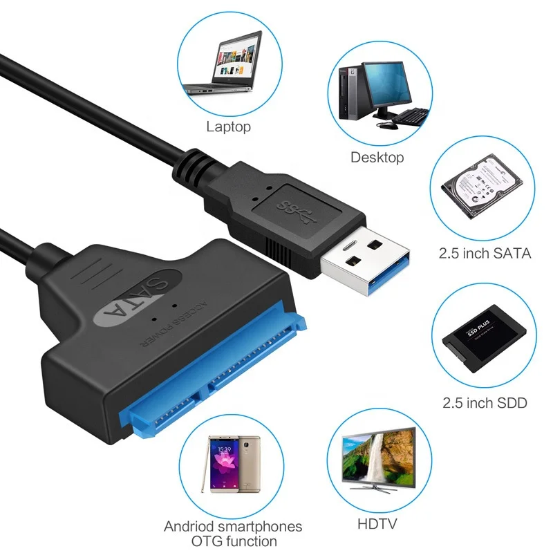 USB 3.0 SATA Hard Drive Adapter Cable, SATA to USB Adapter Cable for 2.5 inch SSD & HDD, Support UASP