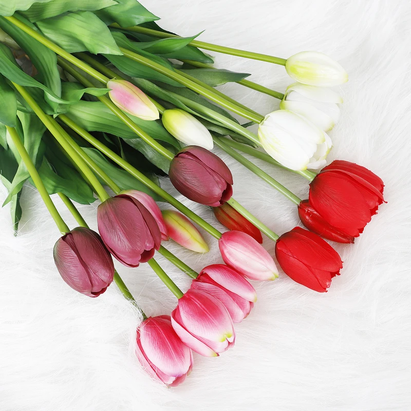 New Artificial Real Touch Tulip Flower for home wedding decoration Artificial 5 heads tulip flower bouquet Real touch flower