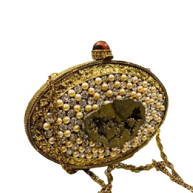 High Quality Oval Shape Natural Stone Metal Hand Bag / Clutch Bag
