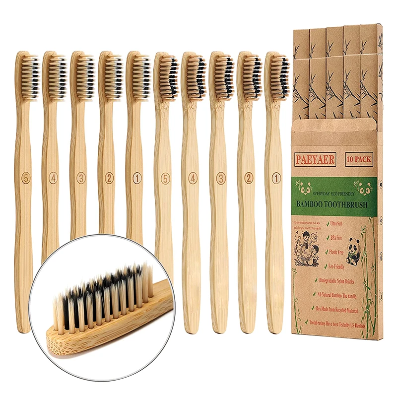 Biodegradable Natural Eco Friendly Toothbrush Customized Packing Logo Oem Soft Charcoal Bristle Bamboo Toothbrush