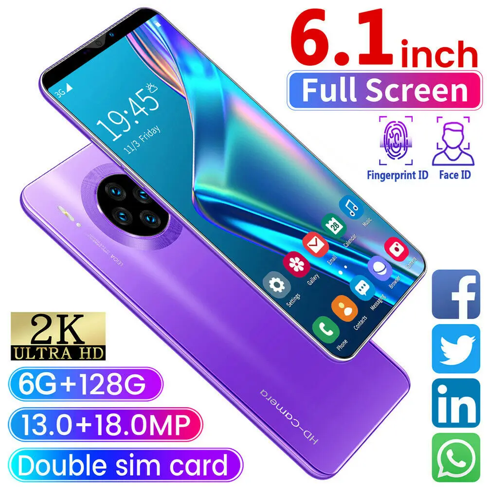  Смартфон Mate33 Pro MAX 6 1 дюйма Гб + 8 2 Мп 5 МП Android разблокированный мобильный телефон с двумя SIM-картами и четырехъядерным