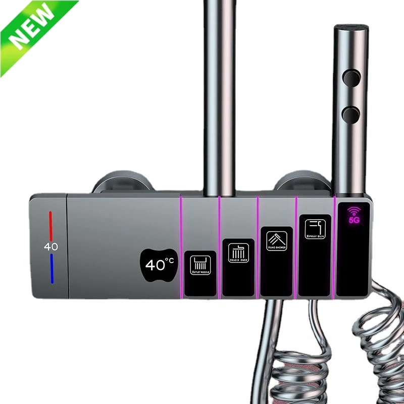 Bathroom atmosphere light shower intelligent digital display thermostatic bathroom shower copper faucet pressurized shower