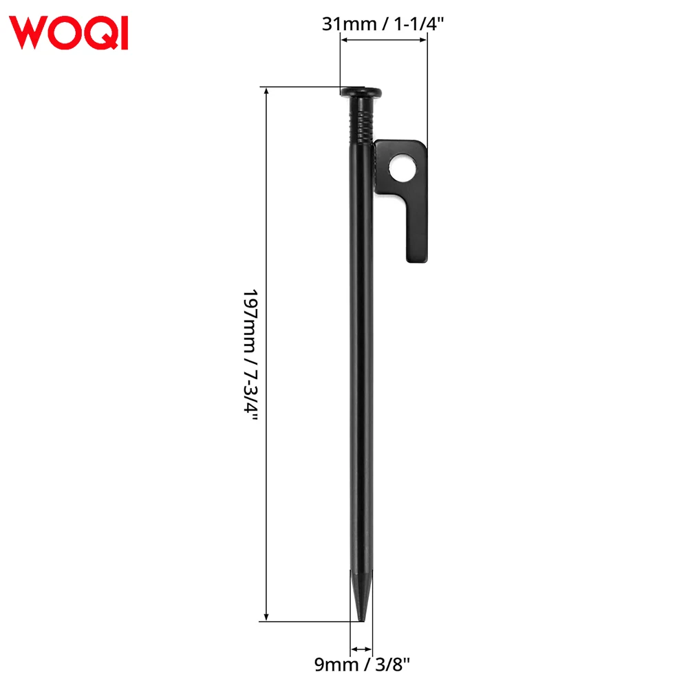 WOQI durable high-strength perforated black ground pile tent nails for outdoor camping and hiking tents