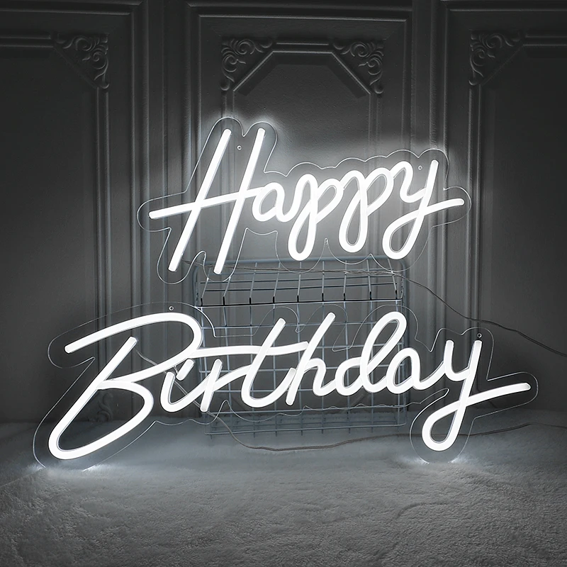 Led Happy Birthday Neon Sign Light for Wall Decor Wedding Party Transparent Acrylic Custom Neon Light Sign Wedding Party Decor