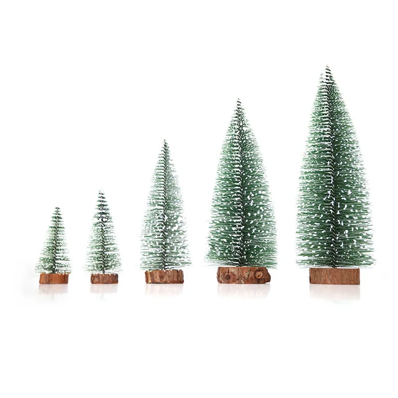 10CM Mini Christmas Tree Desktop Decorative Ornament Wood Pine Needle Xmas Tree Snow Table Centerpiece Christmas Gift Supplies