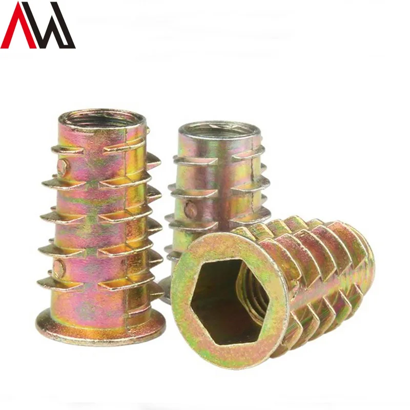 Factory Wholesale Zinc Alloy Threaded Insert Nut Flat Head Zinc Alloy Galvanized Wood Insert Nut Insert Wood Nut