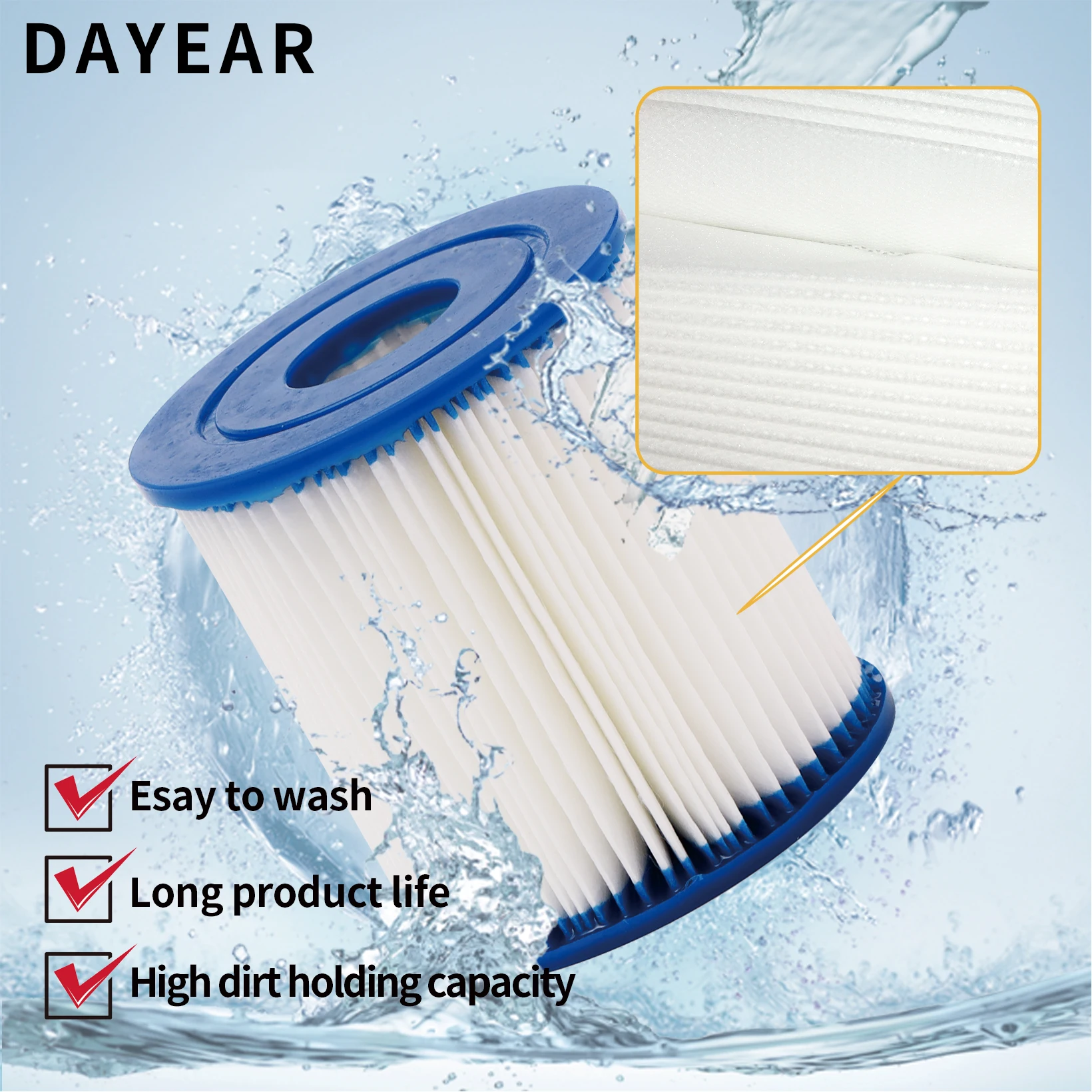 Powerful Filtration Performance  Water filter Cartridge and Carbon Block Replacement for  BESTWAY Type I Pool Filters
