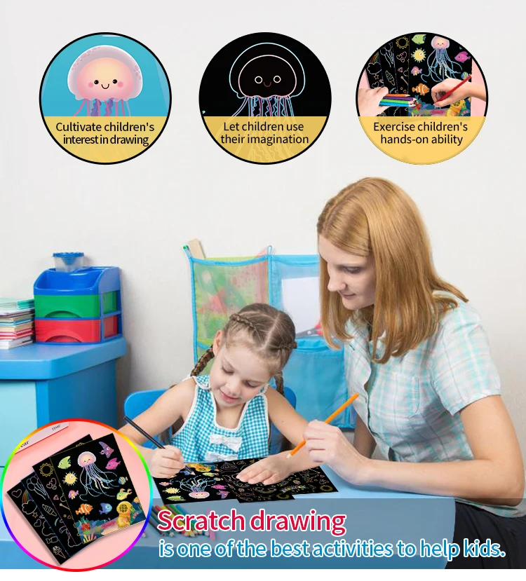 Children DIY Scratch Art Paintings Children Scratch  drawings  children  Educational Diy Rainbow Playing Scratch Card Paper