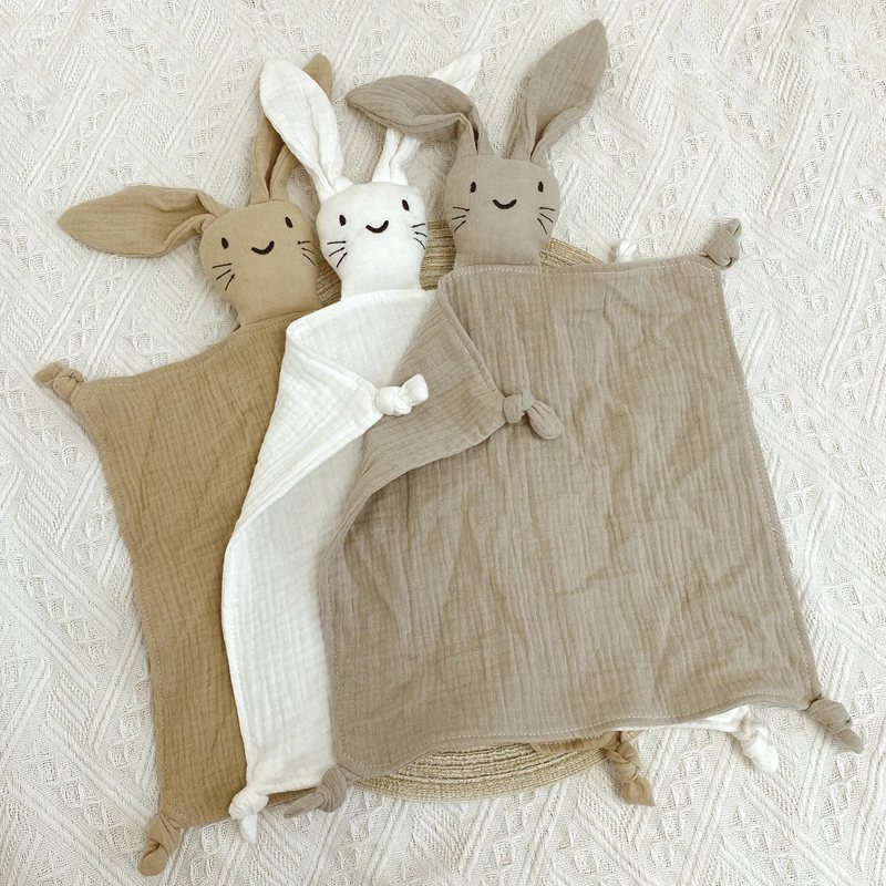 CHEER Wholesale Organic Muslin Baby Toy Blanket Custom Soft Kids Rabbit Plush Comforter Cute Bunny Cotton Knitted Fabric Gift