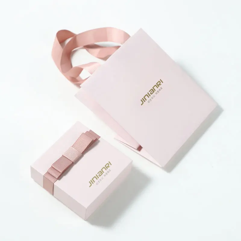 Pink Cardboard Shopping Paper Bags With Logos Custom Shoes Clothing Packaging Retail Craft Gift Paper Bag Ribbon