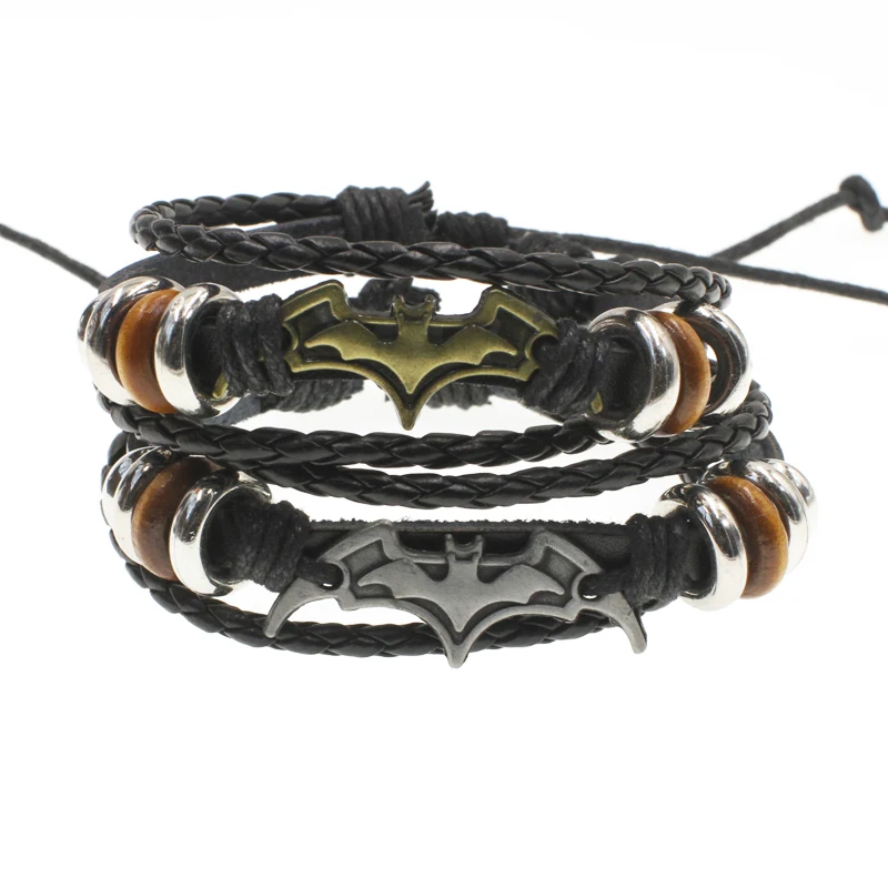 Leather Alloy Vintage Punk Rock Strap Wristband  Bat  Multilayer Knitting bracelet AYB020