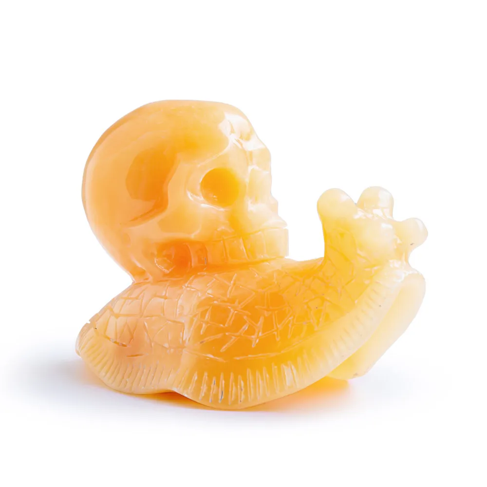 Wholesale hand carved natural healing stone pretty animal orange calcite crystal snail skulls folk crafts for home decoration