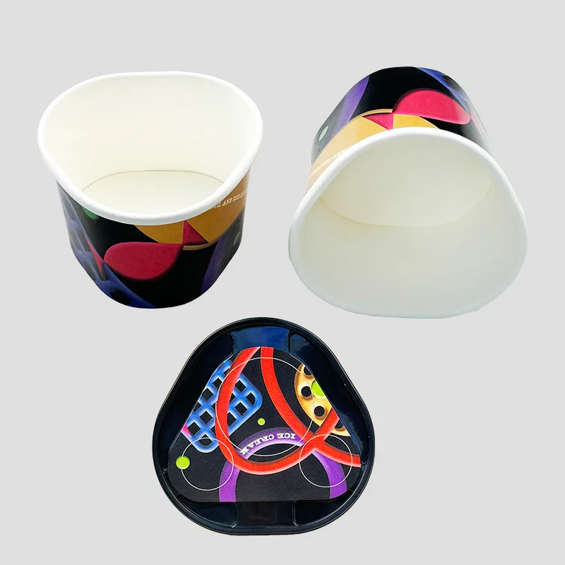 Disposable Paper Cup Thickened Custom Ice Cream Dessert Paper Bowl Paper Cup Triangle Injection Cover Customization