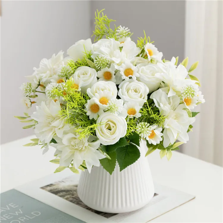 Artificial 7 Branches Rose Bouquet for Home Decoration Wedding Floral Arrangement Centerpiece Wholesale Silk Flowers Bouquet