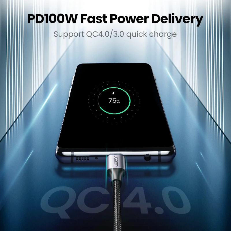 Кабель Ugreen с USB C на Type PD 100 Вт зарядный кабель для MacBook iPad Pro быстрая зарядка 4 0 USB-C шнур быстрой