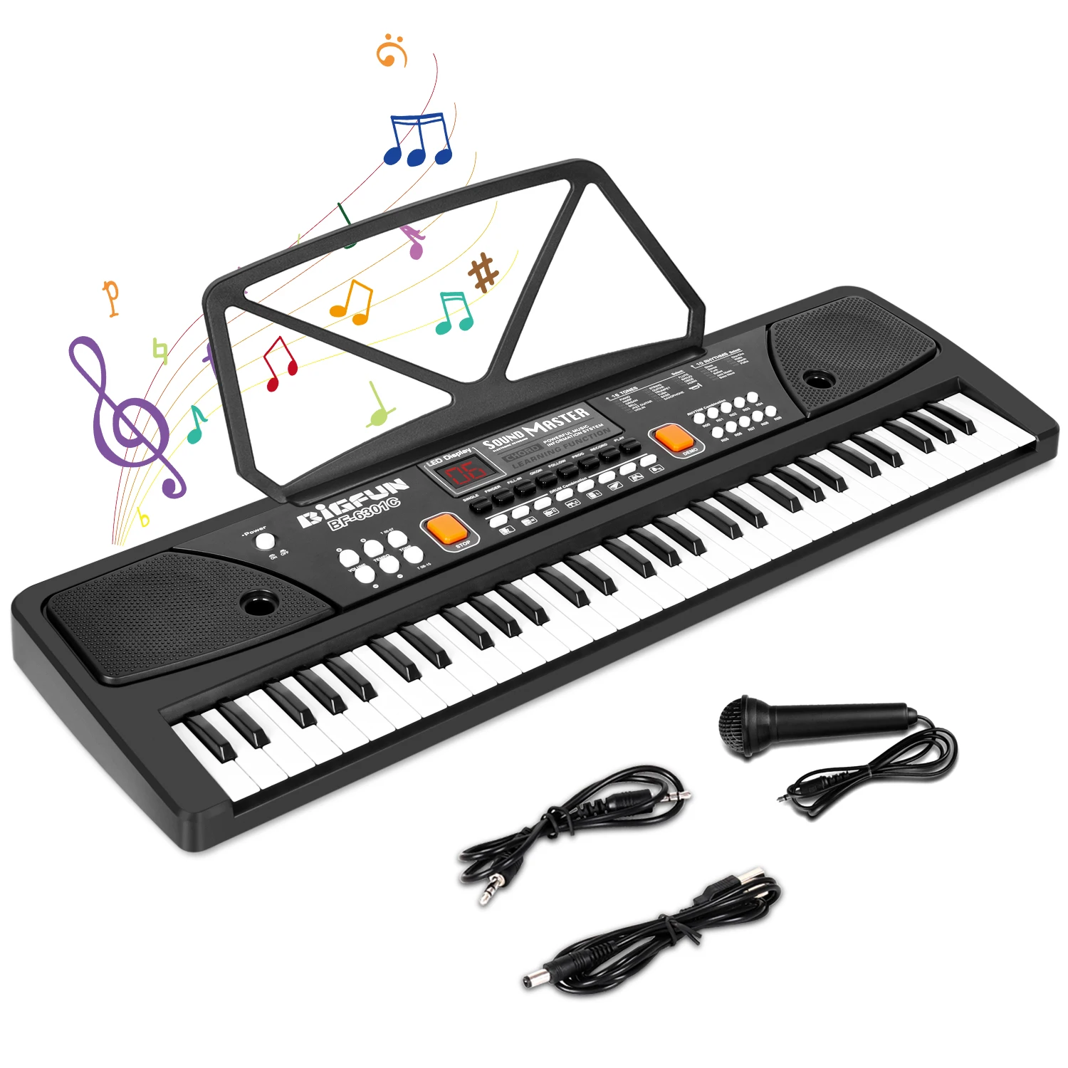 61 Keys Kids Electronic Piano for Beginner with Power Supply Built In Speakers Microphone Electric Keyboard Piano
