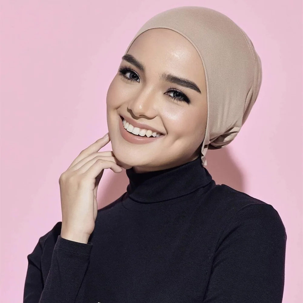 2022 New Underscarf Custom Plain Instant Silk Cotton Hijab With Inner Jersey Bonnet Caps Headscarf Long Satin Shawl Scarf