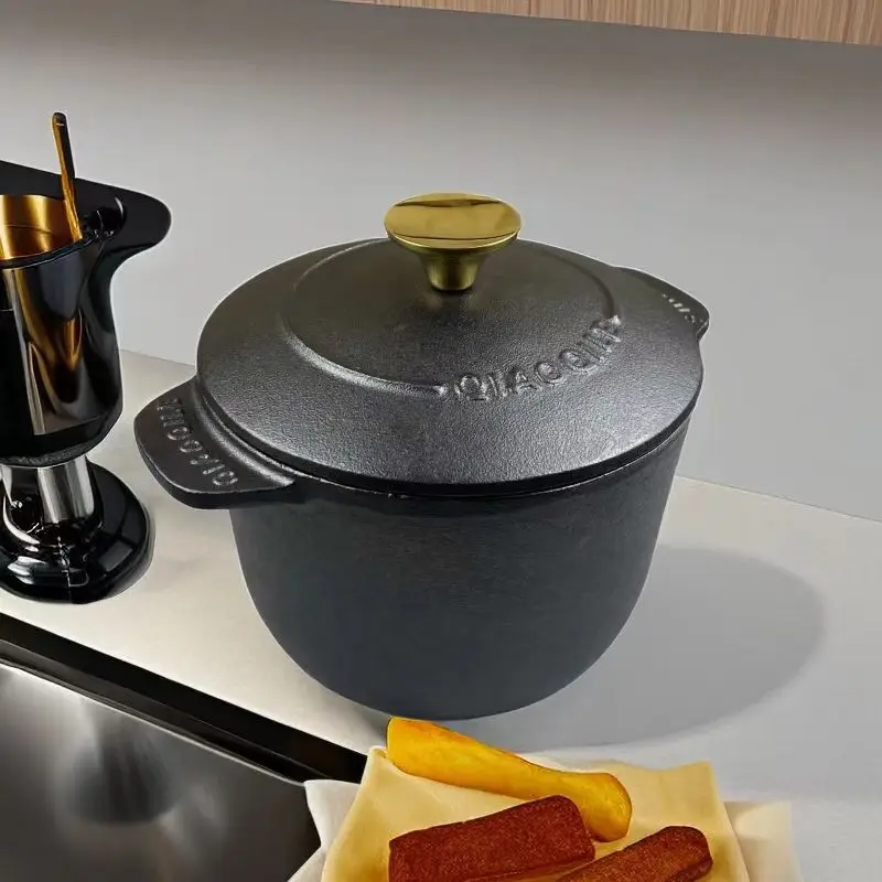 Чугунная кастрюля для тушеного мяса многофункциональная без покрытия мини-чайник риса каша суп с антипригарным покрытием два уха