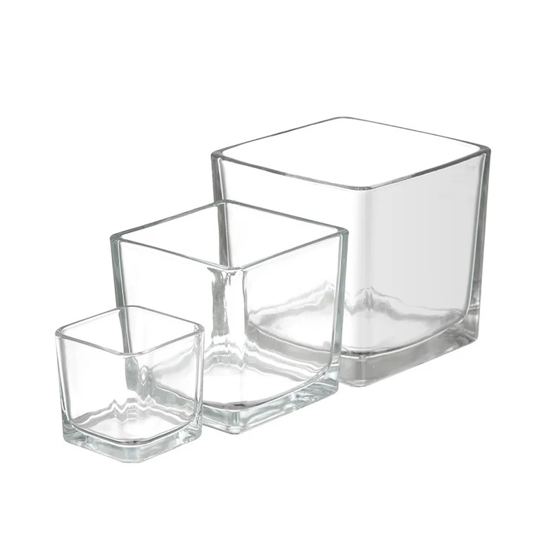 Cheap Empty Clear Glass Candle Jars Square Glass Jars for Candle Candle Holder Containers