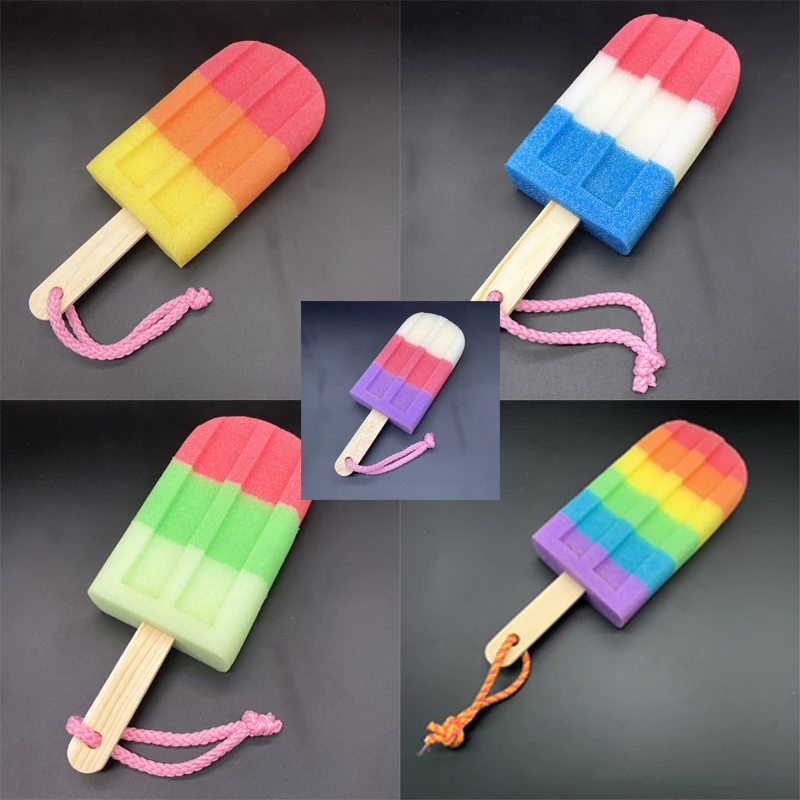 Promotion Popular Random Colors Ice Cream Bath Kitchen Cellulose Sponge Long Handle Scrubber Shower Puff For Cleaning