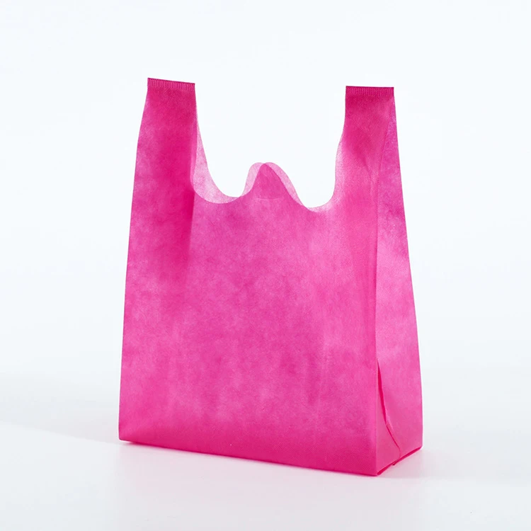 Custom eco friendly non woven vest handle bag non woven t shirt bag d cut w cut non woven bag