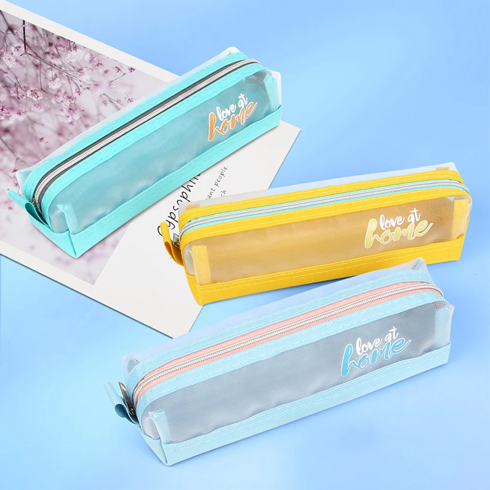 Wholesale Low Price Custom Logo Cartoon Cute Mesh Oxford Fabric School Pencil bag Color Pencil Case Creative Pen Case Pouch