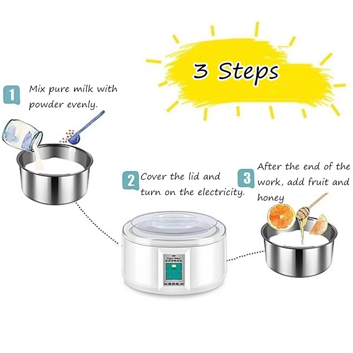 Automatic Yogurt Machine With Glass Cups Stainless Steel Liner Natto Rice Wine Maker Wth Digital Panel DIY Yogurt Tools