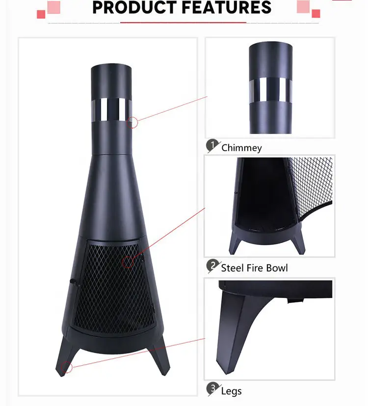 Outdoor Garden Patio Heater Fire Pit Wood Burning Steel Metal Firepit with Chiminea