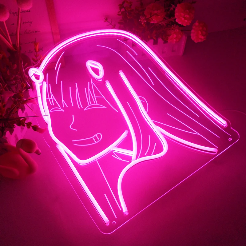 Welcome By Young Ladies  Pink Acrylic Anime Zero 2 Lovely Girl Led Neon Light For Bed Room Decor Neon Sign
