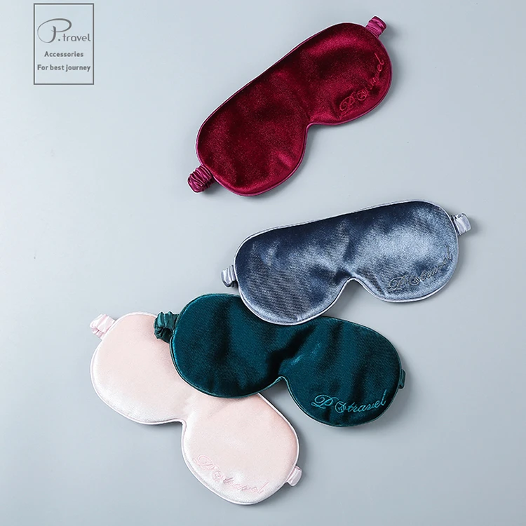 P.Travel MOQ10 pcs Custom Pink Green Gray Travel Velvet Eye Mask Night Sleep Silk Eye Mask