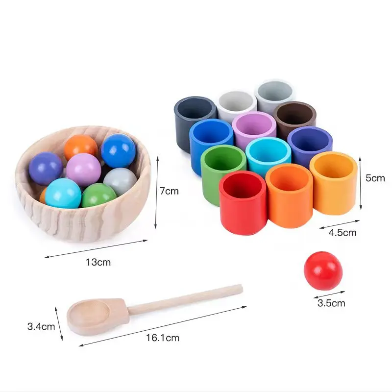 Hot Montessori Rainbow wooden Color Matching Sorting Cups Learning Color Matching Teaching Sets woody baby toys of baby table