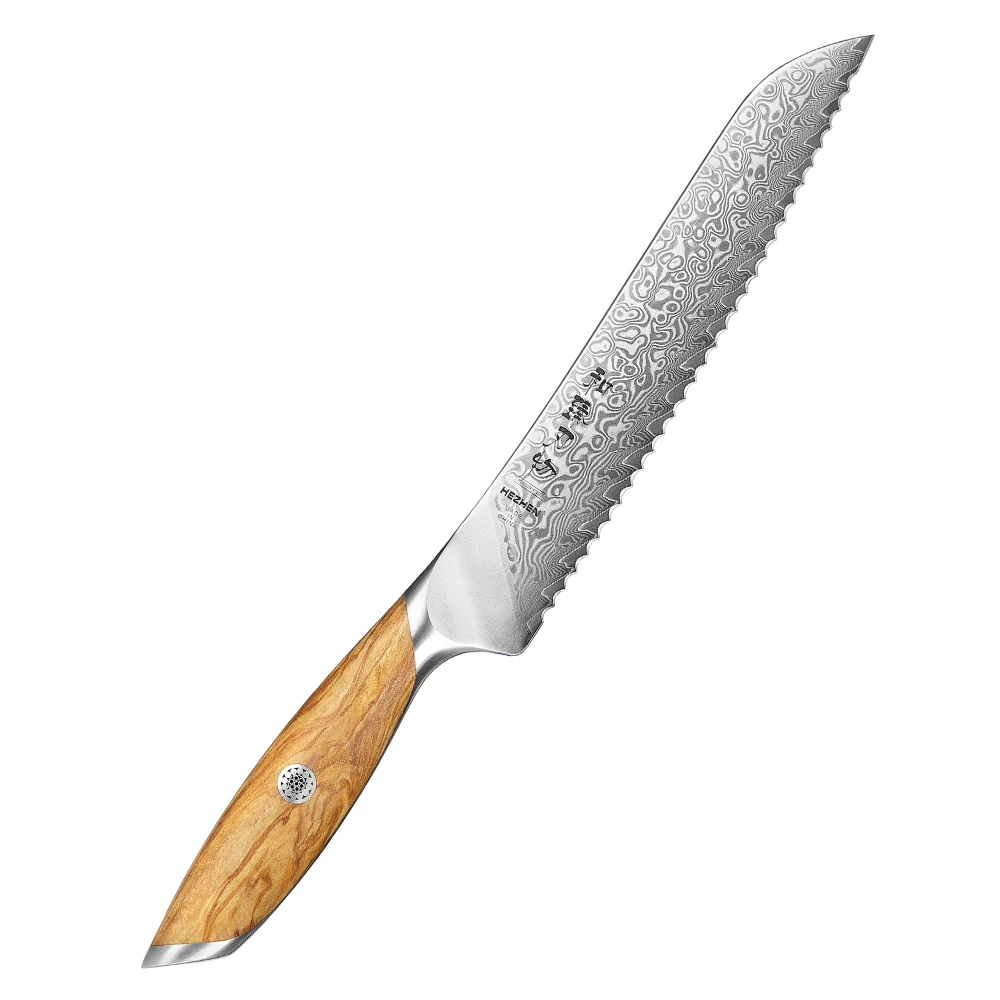 XINZUO New 8.5 inch Bread Knife 73 layers Damascus Powder Steel Olive Wood High Quality Kitchen Knives