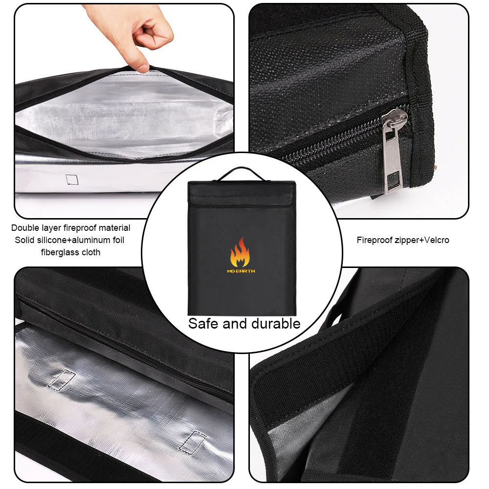 Wholesale Cheap Custom Large Water and Fire Resistant Document Money Bag Battery Security Safe Storage Fireproof Document Bag