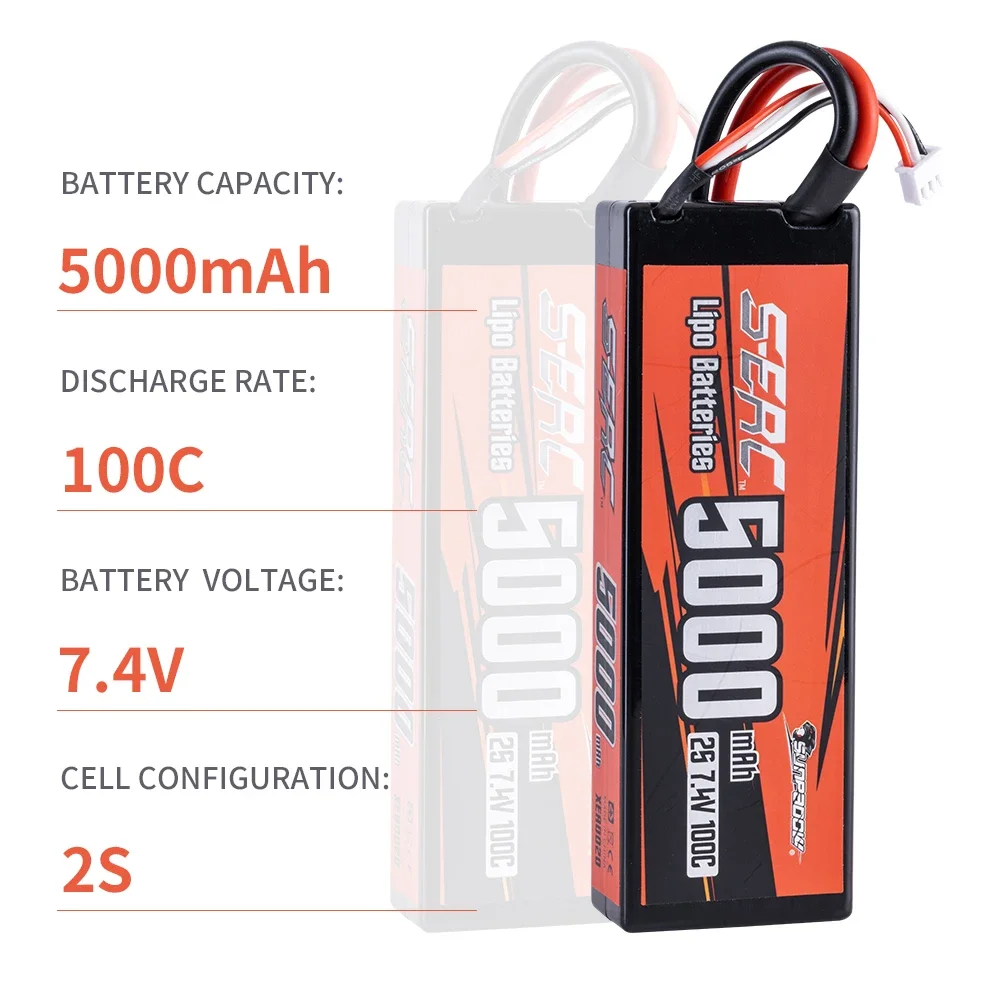 SUNPADOW 5000mAh 7.4V 100C 2S Lipo Battery with Deans T Plug for RC Car Truck Boat Vehicles Tank Buggy Racing Hobby