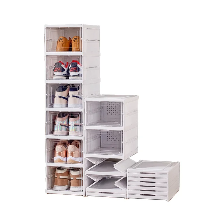 6 Layers Small Household Kasut Portable Clear Dustproof Shoeracker Organizer Folding Box Holder Plastic Collapsible Shoe Rack