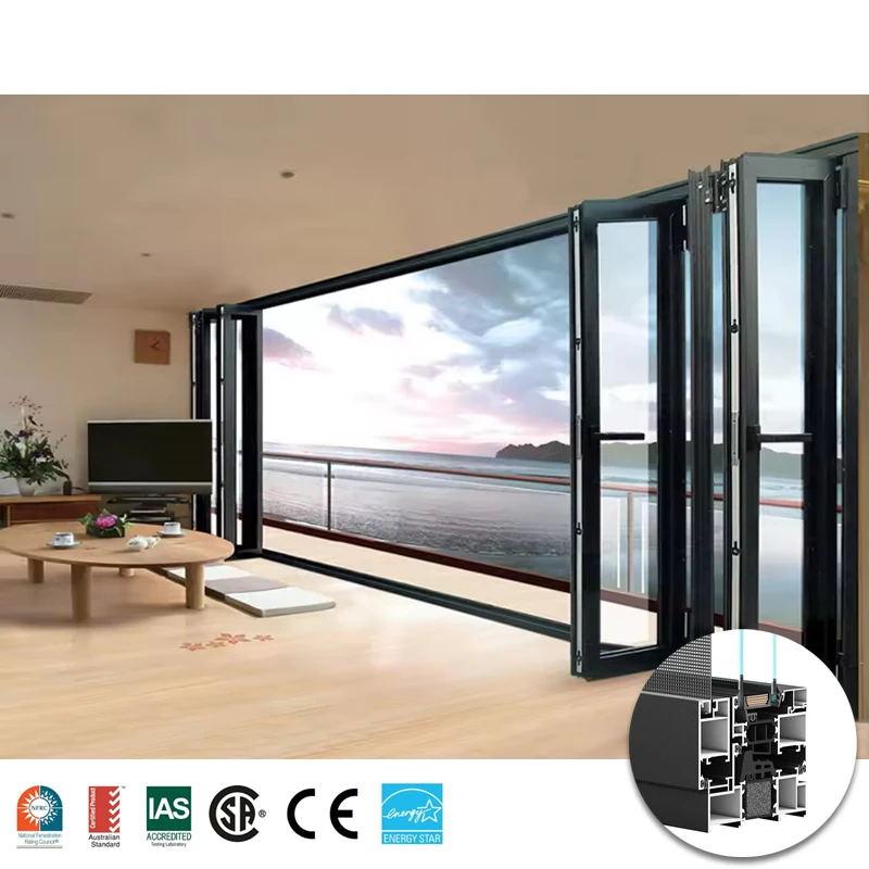 NFRC standard energy saving bi-fold doors contemporary outdoor pocket aluminum folding doors with locks for large openings