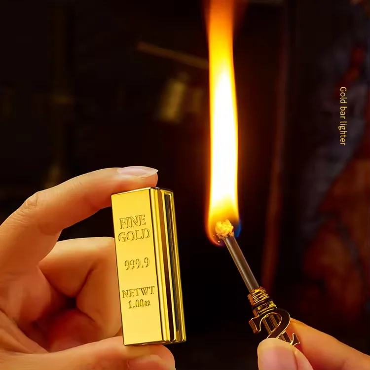 Creative Vintage Gold Bar Shaped Keychain Lighter Portable and Refillable for Cigarette Use in Kitchen