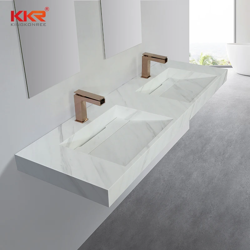 Artificial Stone Ramp Sinks Textured Marble Color Solid Surface Wash Basin for Hotel Project Matched with Tap