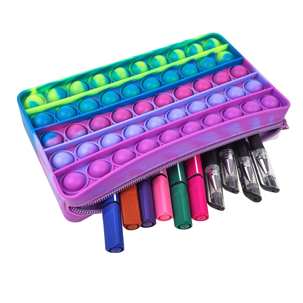  Kids Pen Storage Purse Push Bubble Pencil Case School Rainbow Silicone Stress Relief Fidget